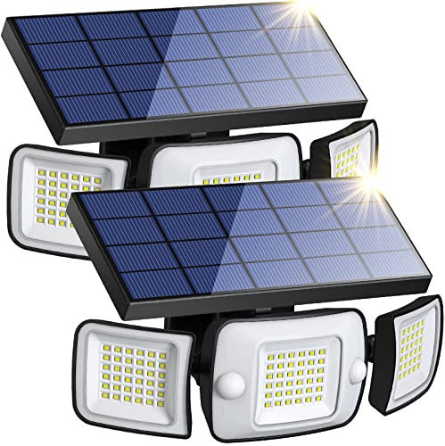 intelamp Foco Solar Exterior Luz Solar Exterior Focos Led Solares Potente 6000mAh Batería Luces Solares 1200LM con Sensor de Movimiento Garajes Luces de Jardin (2 paquetes)