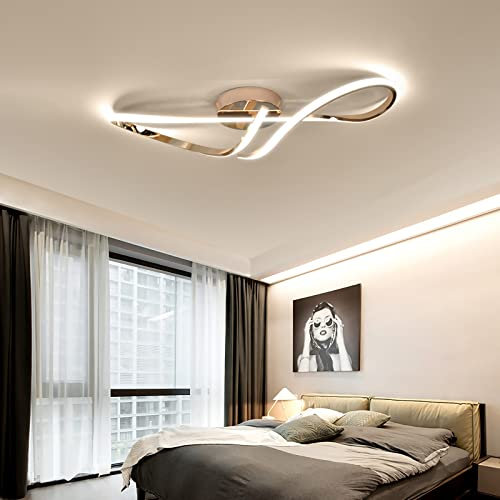 Deckenlampe LED Deckenleuchte Wohnzimmer Dimmbare Deckenlampe Moderne Wohnzimmerlampe Mit Fernbedienung Schlafzimmer Kronleuchter Schlafzimmer Esszimmer Küche Beleuchtung (golden, L80cm)