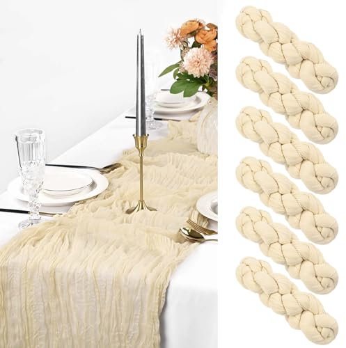 6Pack Beige Käsetuch Tischläufer, rustikale Gaze Tischläufer, 90x 300cm Käsetuch Gaze Tischläufer, Käsetuch, Boho Tischläufer für Hochzeit, Geburtstag, Party (Beige)