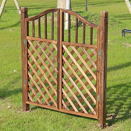 Outdoor Wood Fence Gate Kit, Carbonized Wood Picket Gate Double Opening Wooden Gate Outdoor Patio Fence Guardrail With Iron Feet Suitable For Concrete (Color : Brown, Size : 212x125cm)