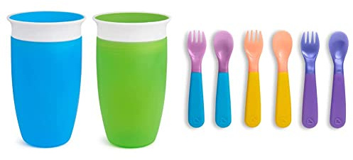Munchkin Miracle 360 Sippy Cup, Toddler Cup, BPA Free Baby & Toddler Cups, Non Spill Cup, Dishwasher Safe Baby Cup, Leakproof Childrens Cups & Colour Change Toddler Forks and Spoons