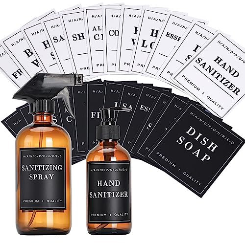 WeddHuis Badezimmer Etiketten, Retro-Design in Schwarz-weiß, wasserfest und reißfest für Heimwerker, geeignet für Seife, Lotion, Shampoo, Conditioner - 8 Stück.
