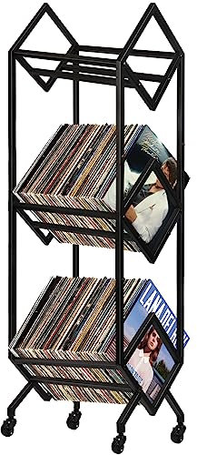 EGMEHOAD 3-Tier Vinyl Record Holder, Mobile Album Storage with Wheels