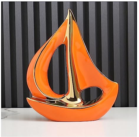 Tauzveok Segelschiff deko Skulptur, Nautische Dekoration, Wohnzimmer Tischdeko, Abstrakte Kunst Boot Deko Statue, Büro Bar Café Eingang Statuen Und Skulpturen,Orange,Big