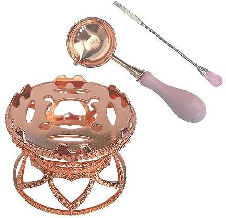 Metal Wax Seal Warmer Wax Seal Kit with Spoon and Stirring Stick Wax Seal Stamp Kit for Melting Wax Seal Sticks or Sealing Wax Beads for Wedding Wax Envelope Seal Stamp (Small Waist Rose Gold Stove)
