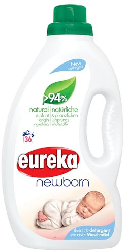 Eureka Newborn Flüssigwaschmittel für Neugeborene & Familie – 94% Natürliche & Pflanzliche Inhaltsstoffe, Hypoallergen, 1,8 L (~36 Wäschen)