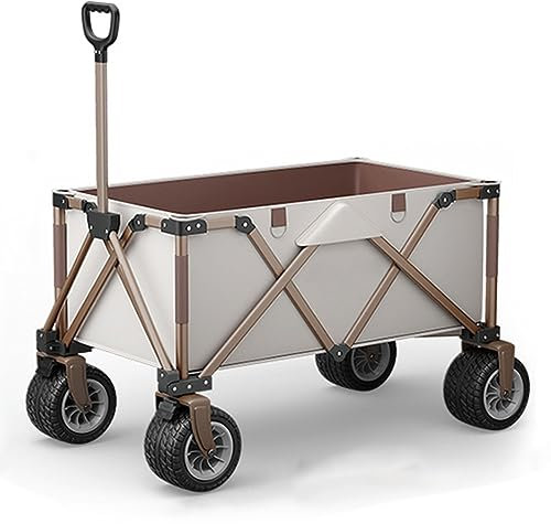 WRJAHCG Weiße Kaffeefarbe Bollerwagen Faltbar,Faltbar Garten Handwagen Transportwagen Mit Verstellbarem Griff Campingwagen Universalrad Campingwagen Tragfähigkeit 200Kg
