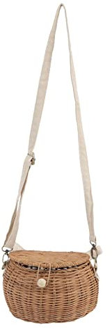 NLDGR Handgewebte Runde Rattan-Tasche, Rattan-Umhängetaschen, Schicke Umhängetasche für Frauen, Hohle Runde Rattan-Handtaschen, Strand-Strohtaschen mit Griff Oben, Strandtasche