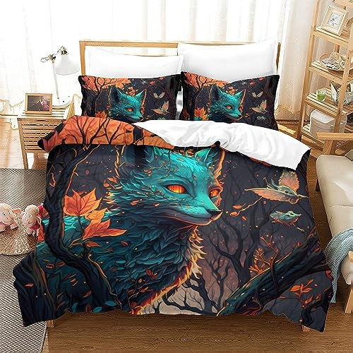 SIBREA Paar-Doppelbettwäsche, Fox Supernatural Forces-Bettbezug-Set, dreiteiliger Anzug, weiche Mikrofaser-Bettwäsche, Einzelbett, Doppelbett, King-Size-Bett, für alle (1 Bettbezug, 2 Kissenbezüge)