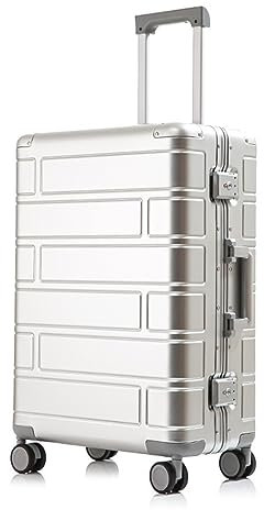 Reisekoffer Ganzmetall-Koffer aus Aluminium-Magnesium-Legierung mit Universalrädern, modischer Trolley-Koffer, Passwort-Koffer, einfacher Koffer Weichschalenkoffer ( Color : Silver , Size : 28inch )