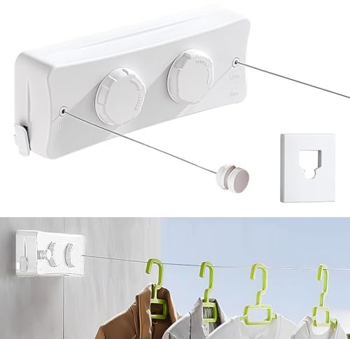 Stendibiancheria Retrattile, Invisibili Filo Stendibiancheria in Acciaio Inox, 2x5.1M Stendibiancheria, Stendibiancheria a Scomparsa da Esterno, Doppio Stendino da Parete per Interni/Esterni