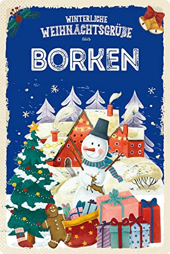 Ontrada Holzschild 12x18cm Weihnachtsgrüße aus BORKEN Holz Schild