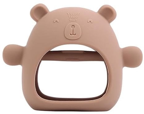 Bear Shaped Silicone Teething Toy for Babies – BPA-Free Soft Baby Teether Mitten for Toddlers & Infants – Anti-Drop, Easy-Grip Design – Newborn Essentials, Gift for Boys & Girls – Brown