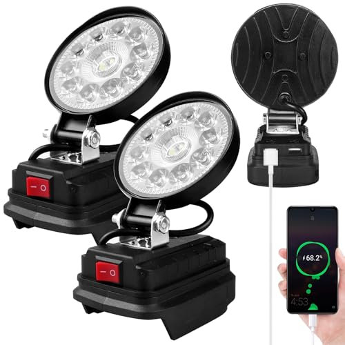 Akku LED Arbeitsleuchte Für Makita 18v - 40W Baustrahler Akku lampe, Tragbarer LED Strahler Akku Scheinwerfer mit USB Aufladung, Flutlichter Baustellen Lampe (Kein Akku), 2 Stück