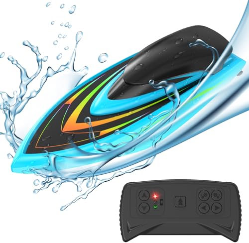 uleway 90m Remote Control Boat 2.4GHZ High Speed Electric Fast Racing Boat for Kids Radio Controlled Boat with Rechargeable Batteries Water Toy Gifts for Pool Lake