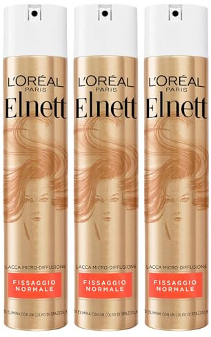 L'Oréal Paris Elnett Haarspray, normale Befestigung, Mikrodiffusion, Schutzformel und Aufhellung, Anti-Feuchtigkeit, natürlicher Effekt, langanhaltender Halt, 3 Flaschen à 250 ml