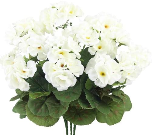CITYES 3 Pcs Artificial Geraniums Flowers Silk Geraniums for Outdoors UV Resistant White Artificial Geranium Bush Faux Flowers Plant Geraniums for Garden Home Decor Indoor Patio Vase Table Centerpiece