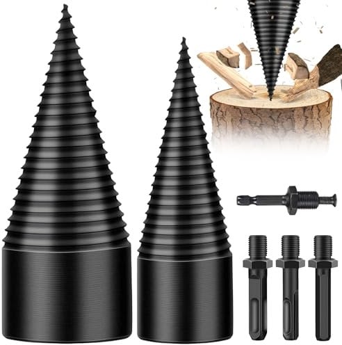 FTJKGH Spaccalegna Cono di Legno, 45+32mm Punta Spaccalegna per Trapano Cono per Vvite Spaccalegna, Spaccalegna Punte Trapano Trapano Legna Ardere con 4 Manici,Punta Spaccalegna per Diametro Inferiore