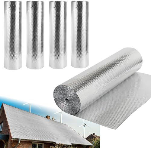 Ollewiellan Isolierfolie 1M X 50M Reflexionsfolie Heizung 50㎡ thermofolie Alu-Luftpolsterfolie Dämmfolie Isolierung für Wohnmobile Abstellräume Garagen Fenster Dächer Gewächshäuser