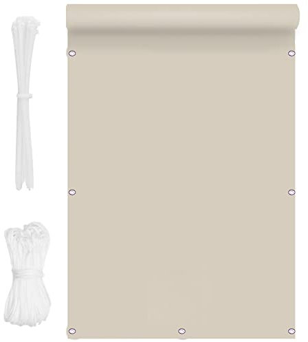 Brise-vue pour balcon - 1,4 x 9 m - Protection UV - Imperméable - Pour cour, pelouse, pergola, terrasse, piscine - Marron - Avec œillets, attaches de câble et cordon en nylon