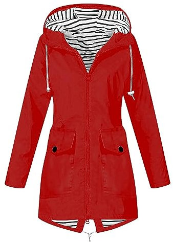 Impermeable Femme Coupe Vent Parka de Pluie avec Capuche Sport Zippé Chaude Manteau Casual de Travail Grande Taille Randonnée Veste Marque Mi Saison Adulte Jacket(Rouge,3XL)