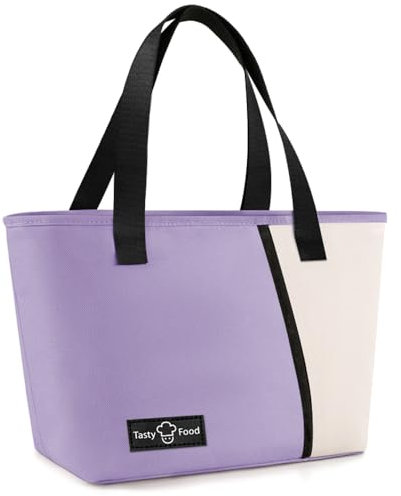 TIECHI Insulated Lunch Bag for Women, Leakproof Wide-Open Lunch Tote Bag with Front Pocket, Reusable Cool Bag Lunch Box Bag for Kids Girls Adults Work School Beach Picnic (Purple)