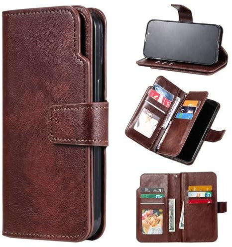 Czhwsm Funda de piel magnética compatible con Xiaomi Redmi Note 8T con soporte para tarjetas + 2 protectores de pantalla de vidrio templado, color marrón