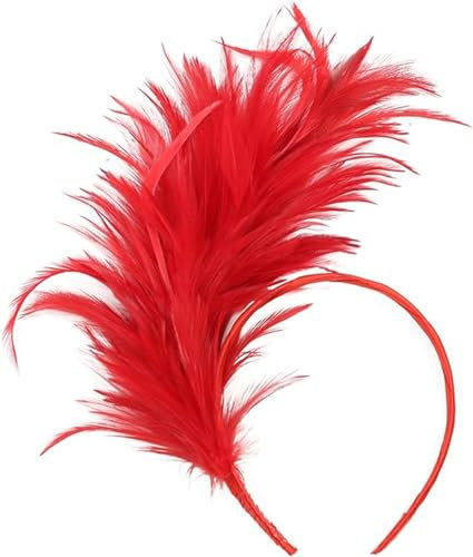 Serre-tête de carnaval - Serre-tête pour femme - Plume - Accessoire de cheveux des années 1920 - Bandeau à plumes - Style années 20 - Bandeau rétro - Serre-tête bibi (rouge, taille unique)