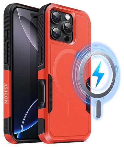 MOBESV Magnetisch Hülle für iPhone 16 Pro 6,3 Zoll, Handyhülle kompatibel mit MagSafe, Matte Stoßfeste Cover, Orange