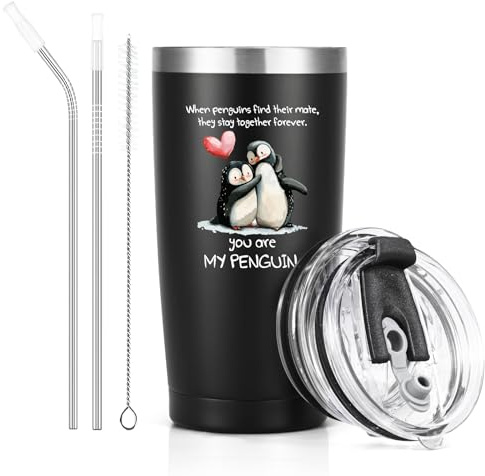Livole You Are My Penguin 20oz Double Walled Insulated Travel Mug, 600ml, Black, Stainless Steel, Valentine Gifts for Him, Boyfriend, Husband