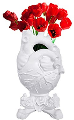 LetCart Herz Vase Anatomisch, Gothic Anatomisches Herz Vase Modern Home Deko Harz Heart Flower Vasen Moderne Büro Home Schlafzimmer Desktop Ornamente (Weiß)