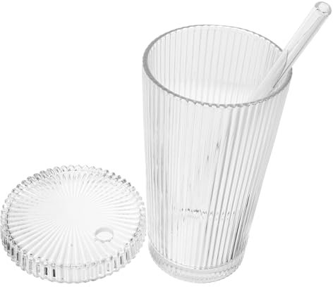 Amosfun Taza de Matcha con Pajita Taza de Cafe Helado Taza de batido Copas de Coctel Vasos Transparentes Vasos para Beber con Tapa para Adultos Vasos de Vidrio Tazas de té Matcha