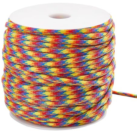 SOFPLATE 50M/55 Yards Hanks Rope Parachute Cords with Plastic Spool 4mm Polyester Rainbow Colorful Technora Spandex Parachute Thread Ropes for Jewelry Bracelets Necklaces Outdoor Supplies DIY Making