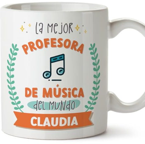 MUGFFINS Tazas Personalizadas para PROFESORA DE MÚSICA mujer - En Español - Mejor del mundo - Con dibujo - 11 oz / 330 ml - Regalo Personalizable original y divertido