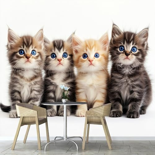 3D Panoramique Murale De Chat Tigré Mignon Papier Peint Tissu de soie Pour Salon Chambre Enfant Chambre Décoration， Chaton Animal Murale Moderne Poster Tableaux Photo Muraux 150×105cm