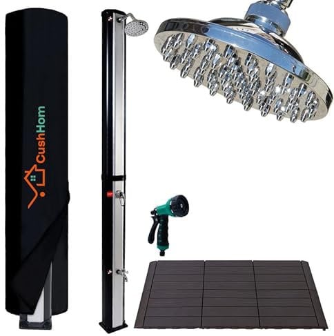 CCLIFE Solardusche 60L mit Kunststoffboden und Handbrause Solar Gartendusche Pooldusche Regendusche Außendusche Garten Brause warmes Wasser