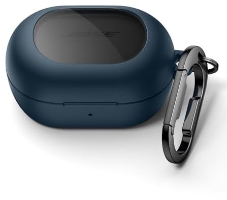 SURITCH Magnetic Case Compatible with Bose New QuietComfort Earbuds (2024),Rugged Bumper Shockproof Protective Headphone Cover with Secure Lock & Cleaning Kit & Carabiner Keyring(Navy)