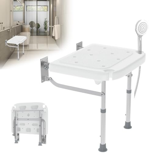 UISEBRT Duschklappsitz Für Wandmontage,Duschstuhl Duschhocker Klappbarer,Badhocker Höhenverstellbar Für ältere Menschen,Schwangere,Behinderte Maximale Belastung 200 Kg