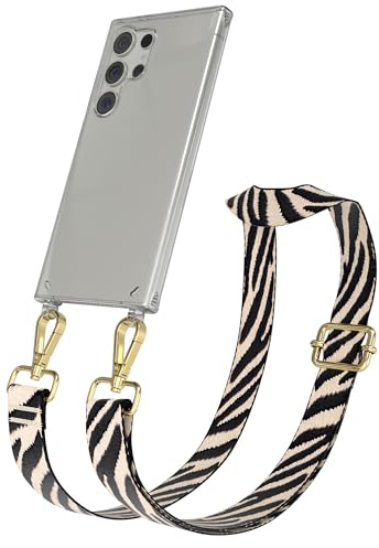 EAZY CASE Handykette - Verstellbares Taschenband kompatibel mit Galaxy S24 Ultra, Schulterriemen, Handykordel mit Silikon Hülle, Umhängetasche, Zebra - Schwarz Beige Gold