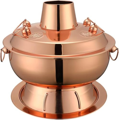 CCKUHN Hot Pot Suppentopf Hot Pot Zum Kochen Traditioneller chinesischer Kochtopf Vintage Kupfer Hot Pot Pfanne, Lebensmittelqualität Edelstahl Shabu Hotpot Cooker Chi