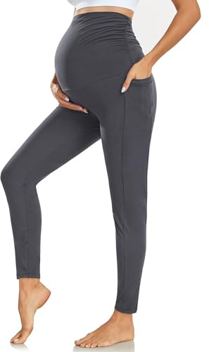 Ymmott Leggings Premaman da Donna a Vita Alta con Tasche Opachi Leggins per Gravidanza Elasticizzati per Donne Incinte Pantalone Premaman