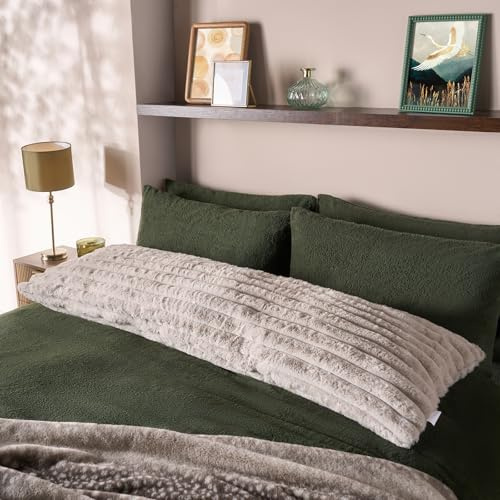 OHS Ribbed Faux Fur Bolster Pillow, Full Body Long Pillows Soft Cosy Hollowfibre Filling Pregnancy Pillow for Maternity Support & Side Sleeper Cuddle Bolster Cushion, Natural - 125 x 45cm