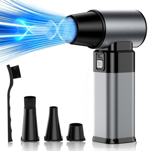 Jkevow Souffleur Air Comprimé, Pression Maximale du Vent 500g Mini Souffleur Sans Fil Puissant, 4 Vitesses Réglables pour Ordinateur, Canapés, Voitures et Équipements de Bureau