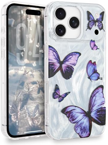 L-FADNUT for iPhone 17 Pro Max Case Glitter Butterfly for Women, Purple | Sparkly Silver Cute Butterfly Pattern Phone Case for Girls, Trendy Shiny Slim TPU Protective Anti-scratch Aesthetic Cover