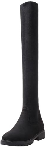 Mo Joc Stivali over-nee da donna, elasticizzati, tacco da 3,5 cm, con fodera calda, Nero , 35 EU