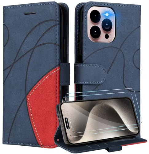 with 2 Pack Screen Protector Case for iPhone 5s/iPhone 5 Se Leather Wallet Flip Cover with Card Holder,Kickstand, Magnetic Closure,TPU Shockproof Phone Case (Blue)