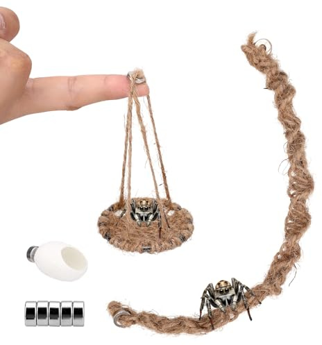 3pcs Ensemble de Accessoires pour Terrarium Araignée Sauteuse, Balançoire en Corde Coton Balançoire Plateforme et Nid avec Aimants pour Décoration Terrarium Araignée Sauteuse Taille Moyenne
