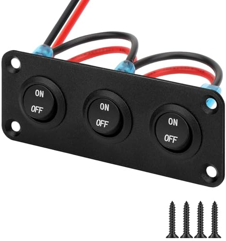 Linkstyle 3 Gang Pannello Interruttore, Interruttore Tondo SPST 2 Pin On/Off Impermeabile per 12V/24V Auto Barca Camper Camion
