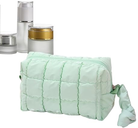 Gesteppte Reise-Kulturtasche – moderner Kosmetik-Organizer, Make-up-Aufbewahrung, tragbare Tasche für Lippenstift, Lotion, Lidschatten, Concealer, grün, Se référer au descriptif, Siehe Beschreibung