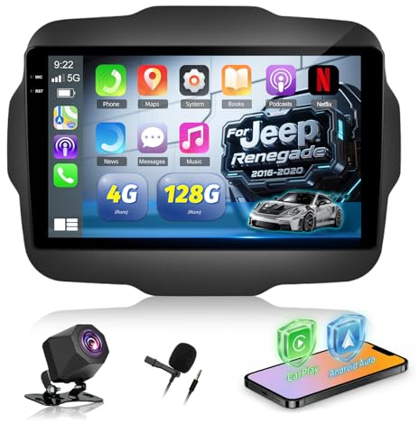 4G+128G Android Autoradio per Jeep Renegade 2016-2020 | Schermo Touch IPS 9 pollici con Wireless Carplay & Android Auto GPS, WiFi, EQ, Bluetooth 5.0, Radio FM/RDS